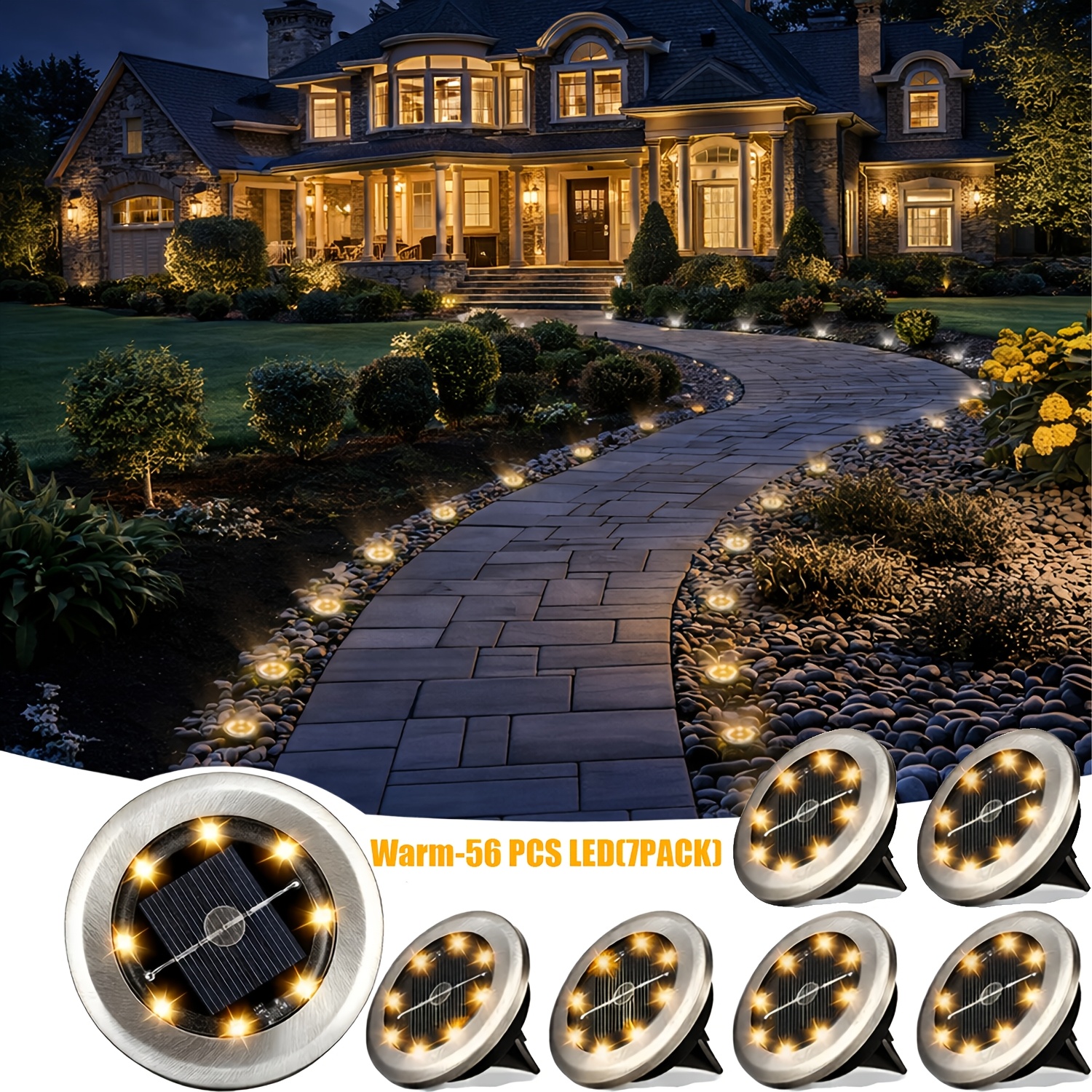 E-shop 56LED 7er-Pack 40LED 5er-Pack Solar-Bodenleuchten für den Außenbereich, IP44 solarbetriebene Wegeleuchten, Landschaftsbeleuchtung für Garten,