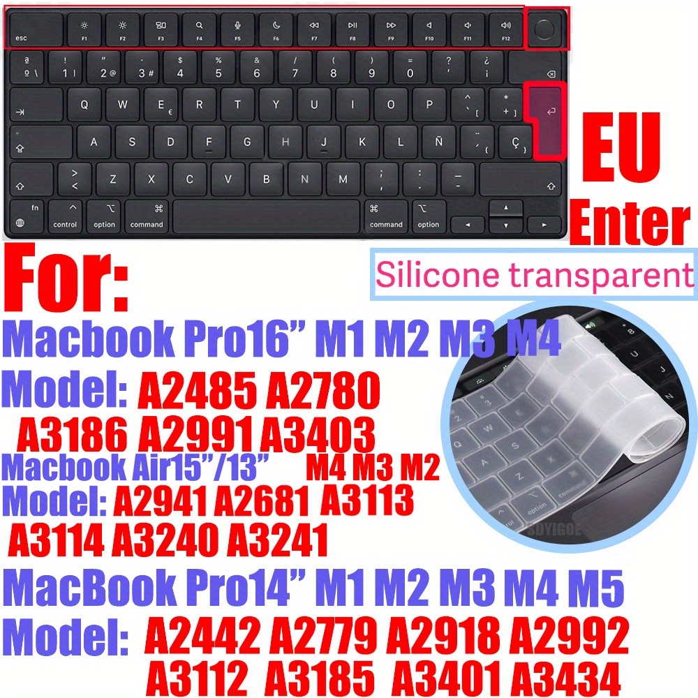 Silicone Transparent Keyboard Cover Suitable For Macbook Laptops, Soft, Dustproof, Reduces Typing Noise, Compatible With All For /air Keyboard Sizes: 12-inch, 13-inch, 14-inch, 15-inch, And 16-inch.