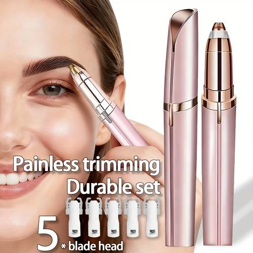 portable rechargeable electric eyebrow trimmer with womens eyebrow pencil automatic eyebrow trimmer facial hair removal beauty trimmer lipstick shaver suitable for trimming eyebrows armpits fingers legs etc