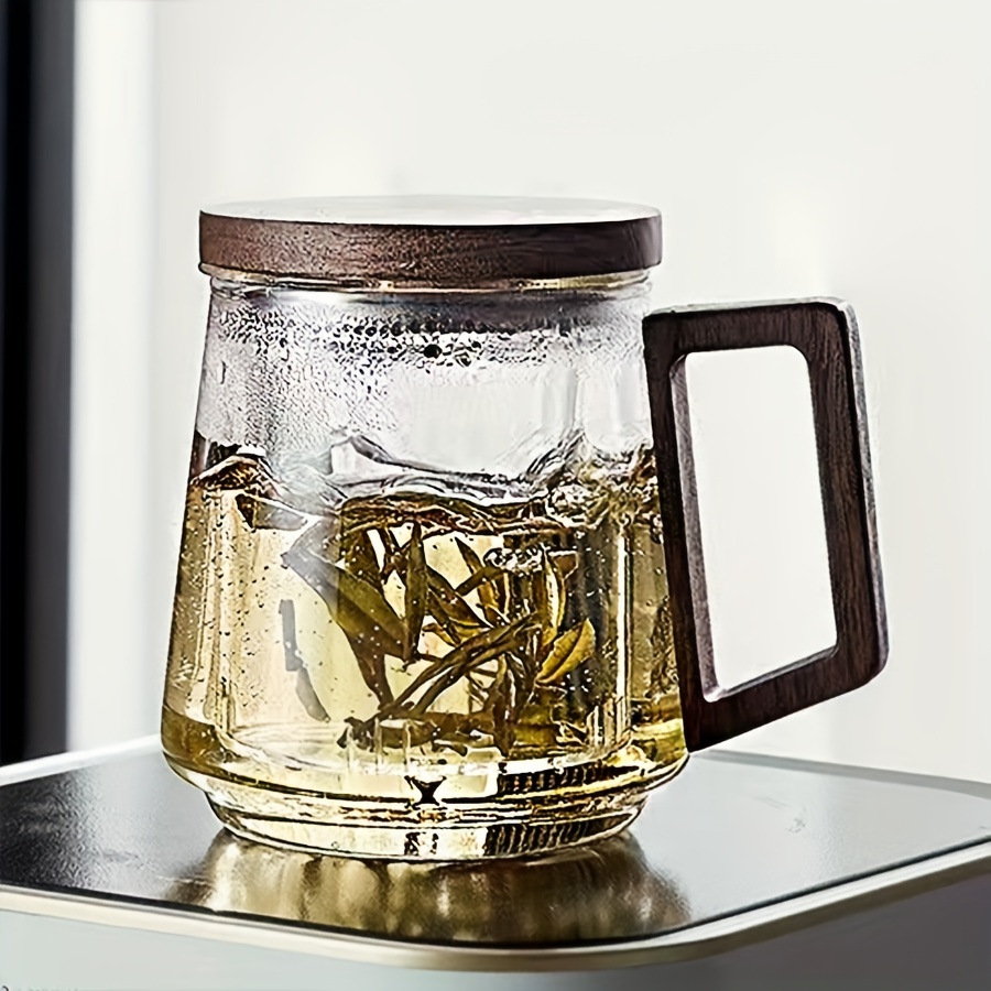 

Heat Resistant Glass Teacup With Non-slip Grip, Transparent Office Use Personal Filter Tea Cup With High-grade Separator For Men And Women - 500ml/16.9oz