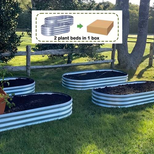 2pcs galvanized raised beds for outdoor oval raised garden bed planter raised boxes with open ended base large metal raised planter beds for vegetables flowers tool 1 2pcs