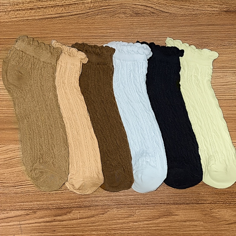 6 Pairs Of Cable Wood Ear Lace Women's Socks