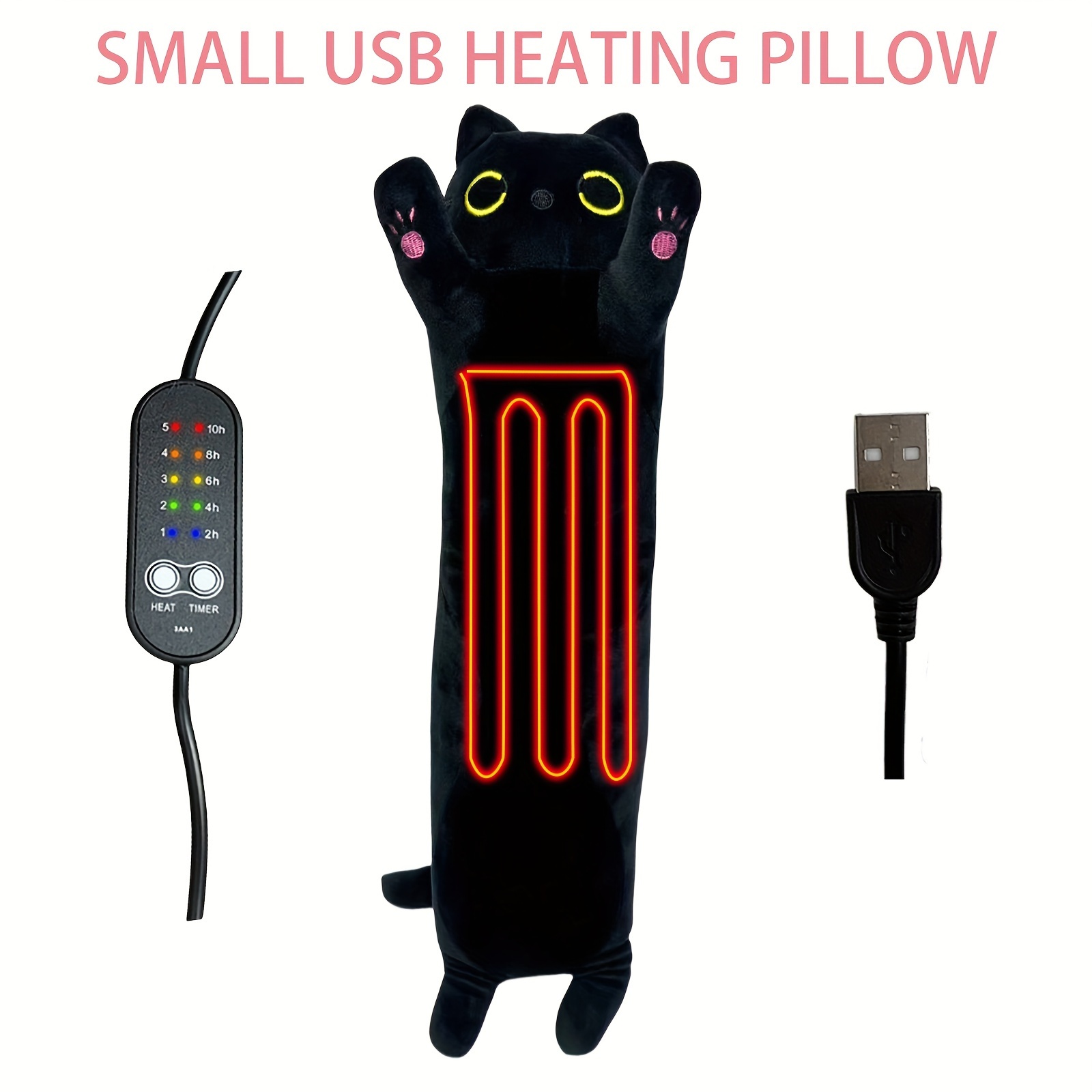 [Cute Black Cat USB Pad] Cozy Fleece USB Pad with Cute Black Cat Design | 5-Temperature Settings & Timer, 17.7" Large Soft Plush Surface, All-Season Blanket & Bed Warmer for Bed, Couch, Floor | USB-Powered (Low Voltage Safe), Machine Washable, Zipper Closure, Ideal Gift for Christmas & Halloween - Compatible with USB Devices