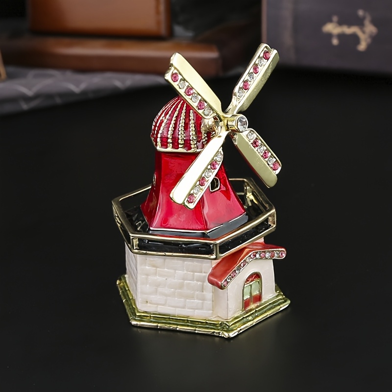 

Elegant Enamel Windmill Jewelry Box With Magnetic Closure - Metal Figurine Design, Earrings & Trinkets, Ideal Gift For Christmas, Valentine's, Teacher Appreciation, Back To School & Graduation