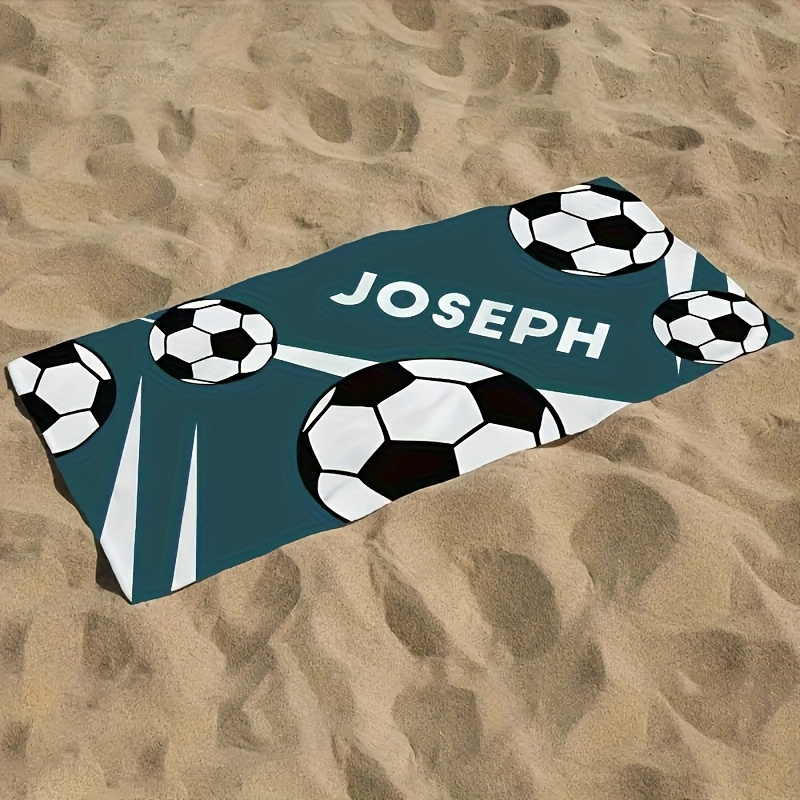 TEMU 1pc Personalized Name Beach Towel, Customizable Soccer Beach Towel, Large Size, Super Absorbent, Ultra Soft, Quick-dry, Microfiber, Swimming,