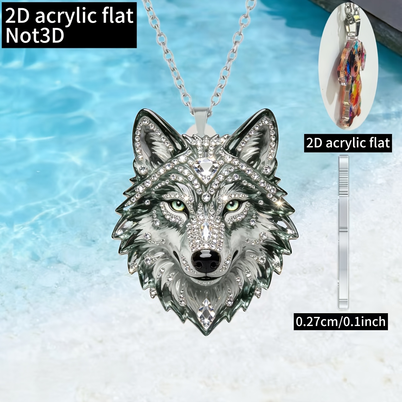TEMU 2d Flat, [2d Flat] 1pc, New Acrylic Christmas Gray Wolf Head Pattern, Women's Fashion Y-shaped Necklace, Simple And Elegant Sweater Chain