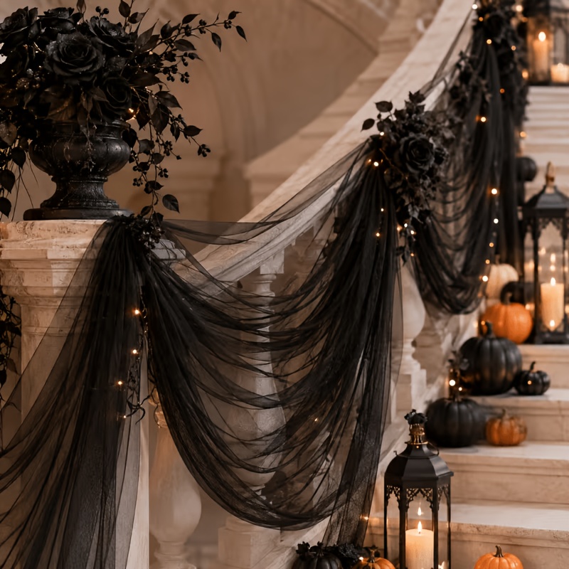 TEMU Rideau voilage noir transparent 30 panneaux de 250 pouces - Voilages de fenêtre en semi-transparente adaptés pour les décorations de fête