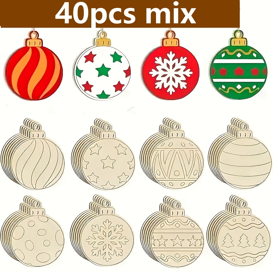 TEMU 16/20/40 piezas de adornos navideños esféricos de madera (3.15x2.6 pulgadas) para pintar y garabatear DIY, decoración para el hogar, adornos