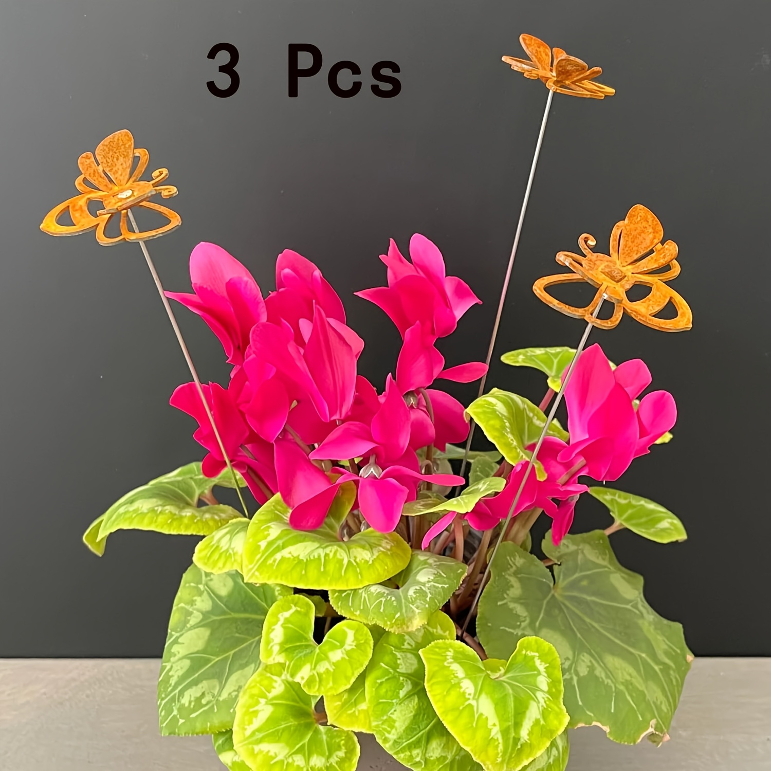 Image of 【3d】 [3d] Rusty Metal Bee Plant Stake - Rustic Yard Decor Sculpture - For Garden - Plant Pot Accents - Exterior Metal Garden Ornament
