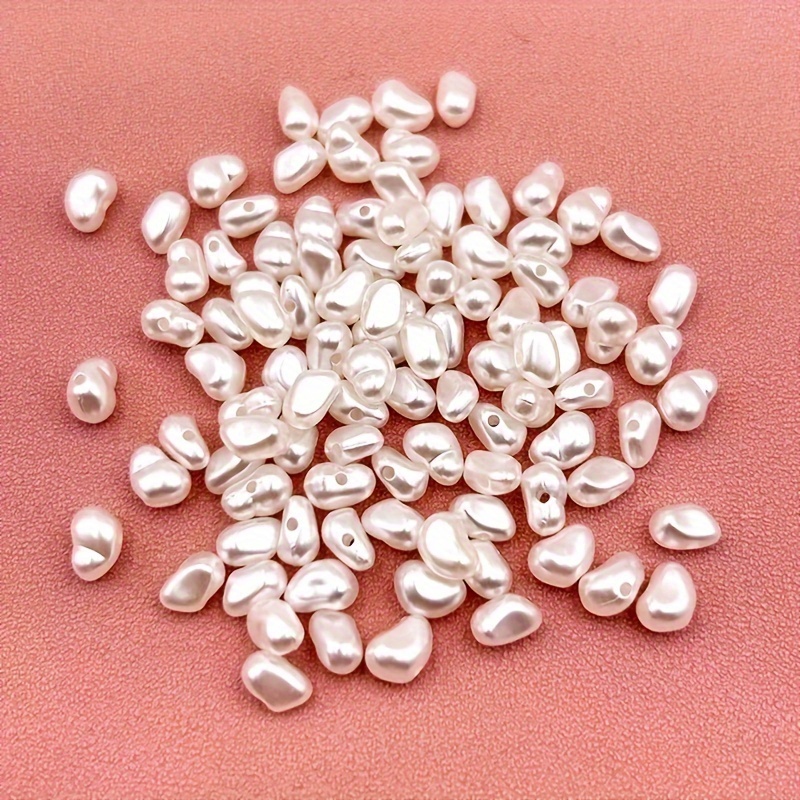 

100pcs 6-8mm Baroque Irregular Shaped Nugget Acrylic Beads, Natural White Diy Jewelry Making Beaded Decors Craft Supplies