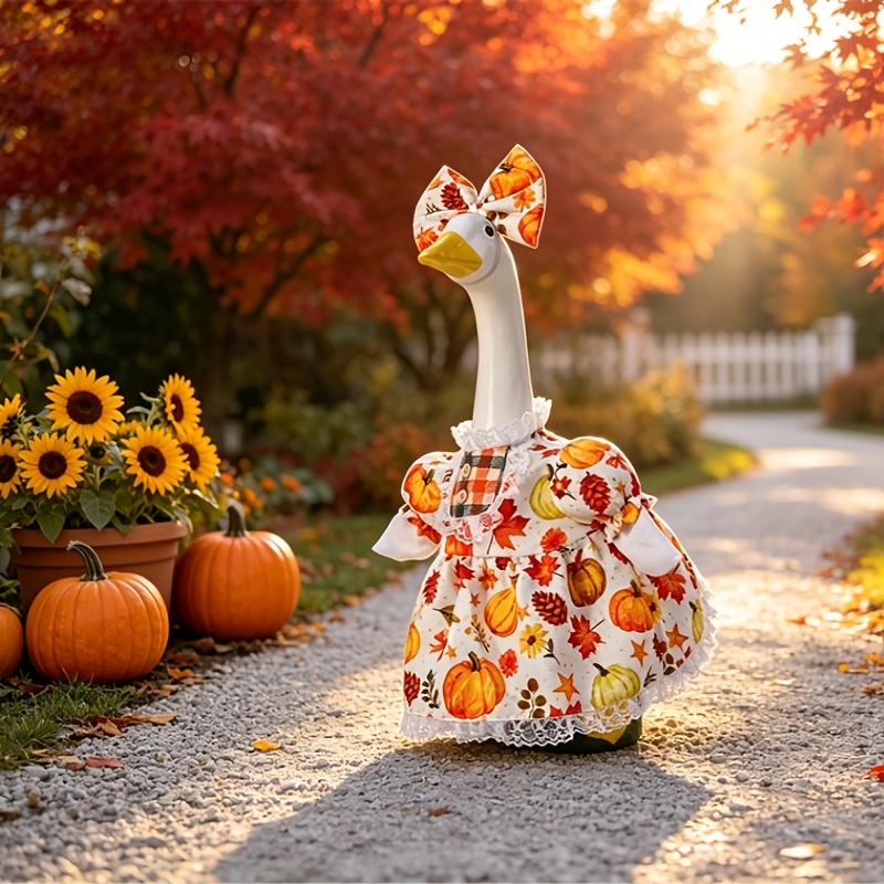 TEMU 2pcs Porch Goose Thanksgiving Outfit, Autumn Costume, Holiday Decorations, Suitable For 23-inch Lawn, Yard, Garden Goose Decoration