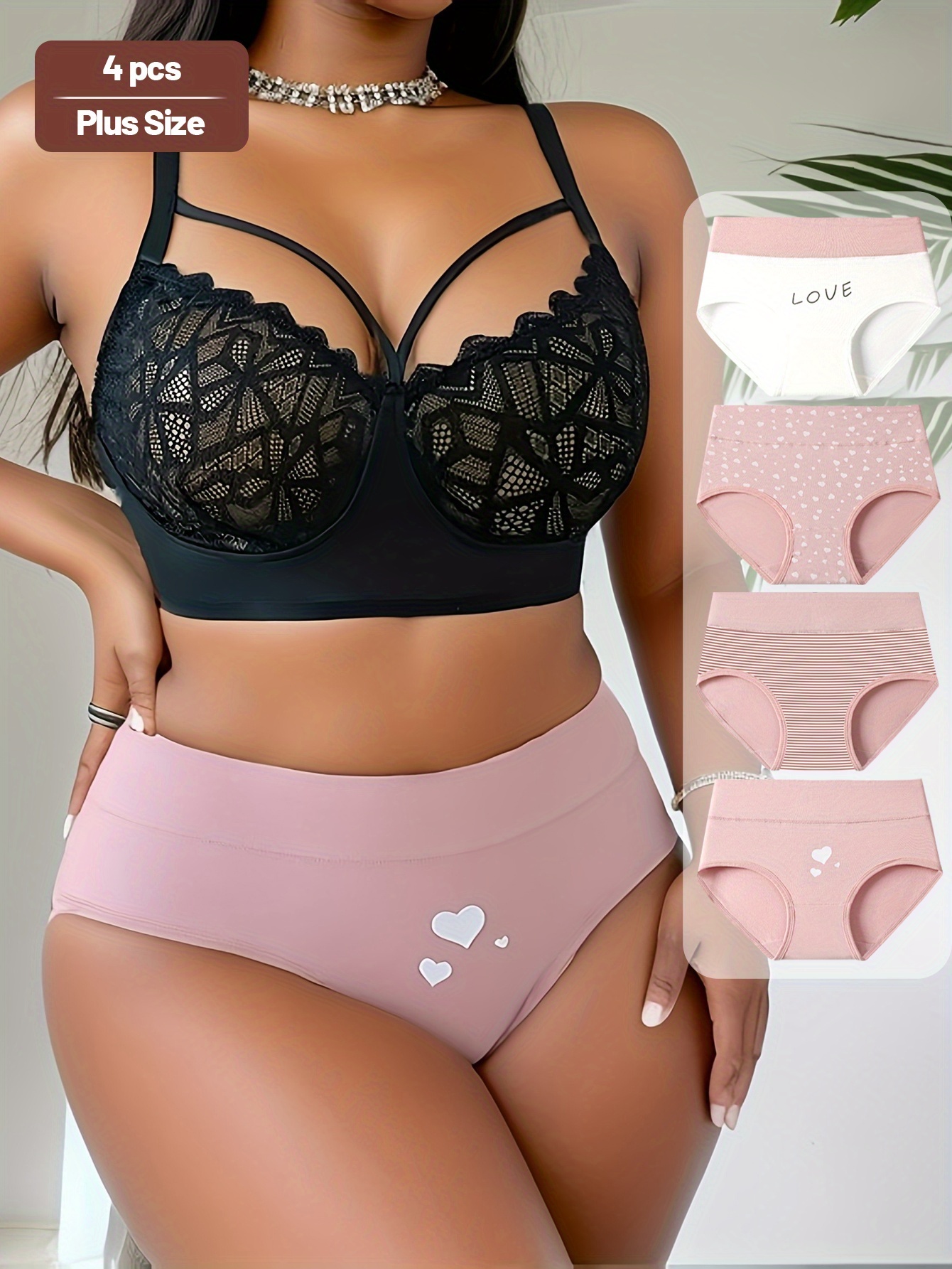 4 pack womens high waisted underwear elegant heart print design breathable stretch fabric tummy control butt lifting plus size extended sizes   multi color options comfortable undergarments feminine   material seamless panties casual attire 0
