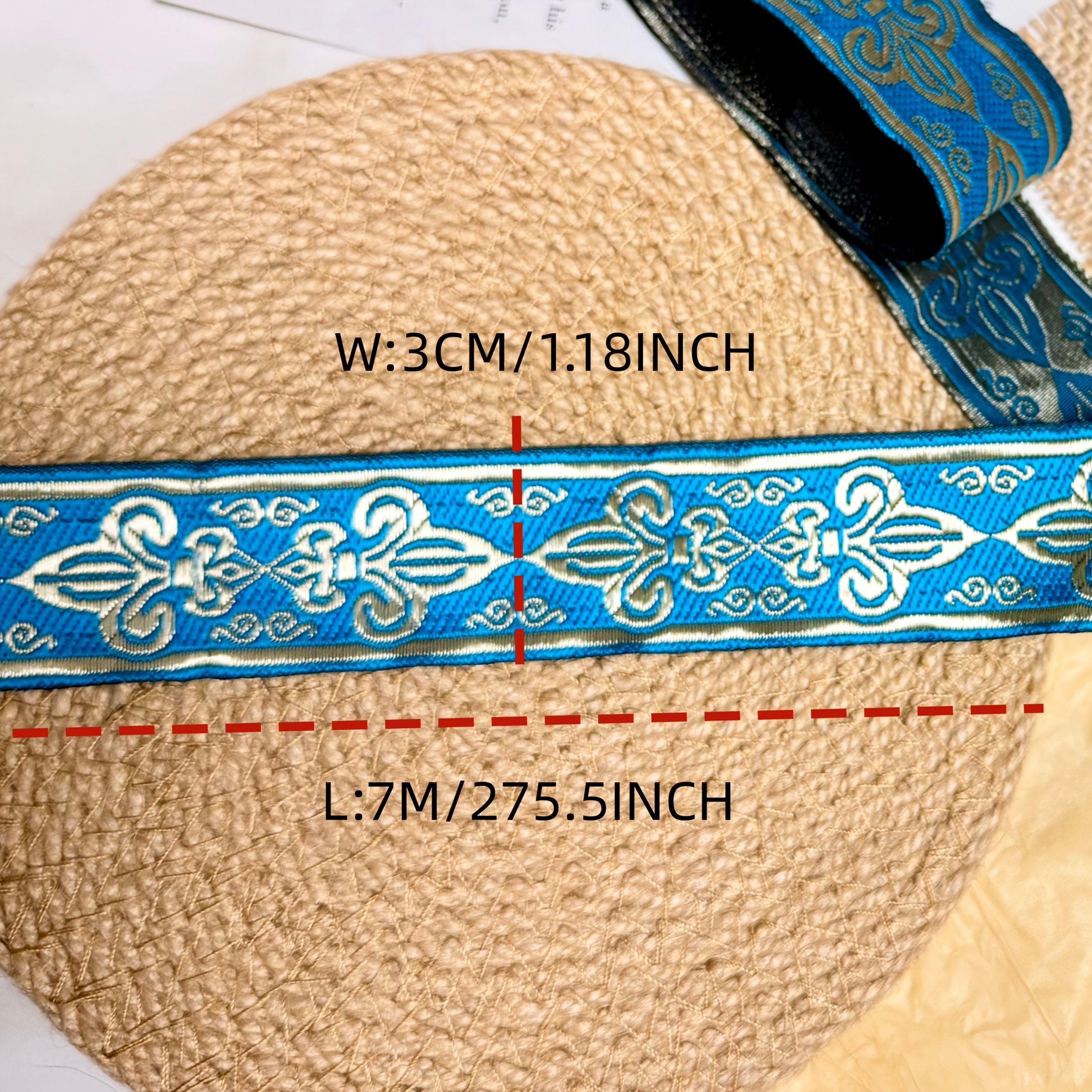 TEMU 7 Metros 3Cm de Ancho de Cordón Bordado Estampado Adiciones de Ropa Material Textil para el Hogar Estilo Retro Europeo Medieval Dorado Rosa