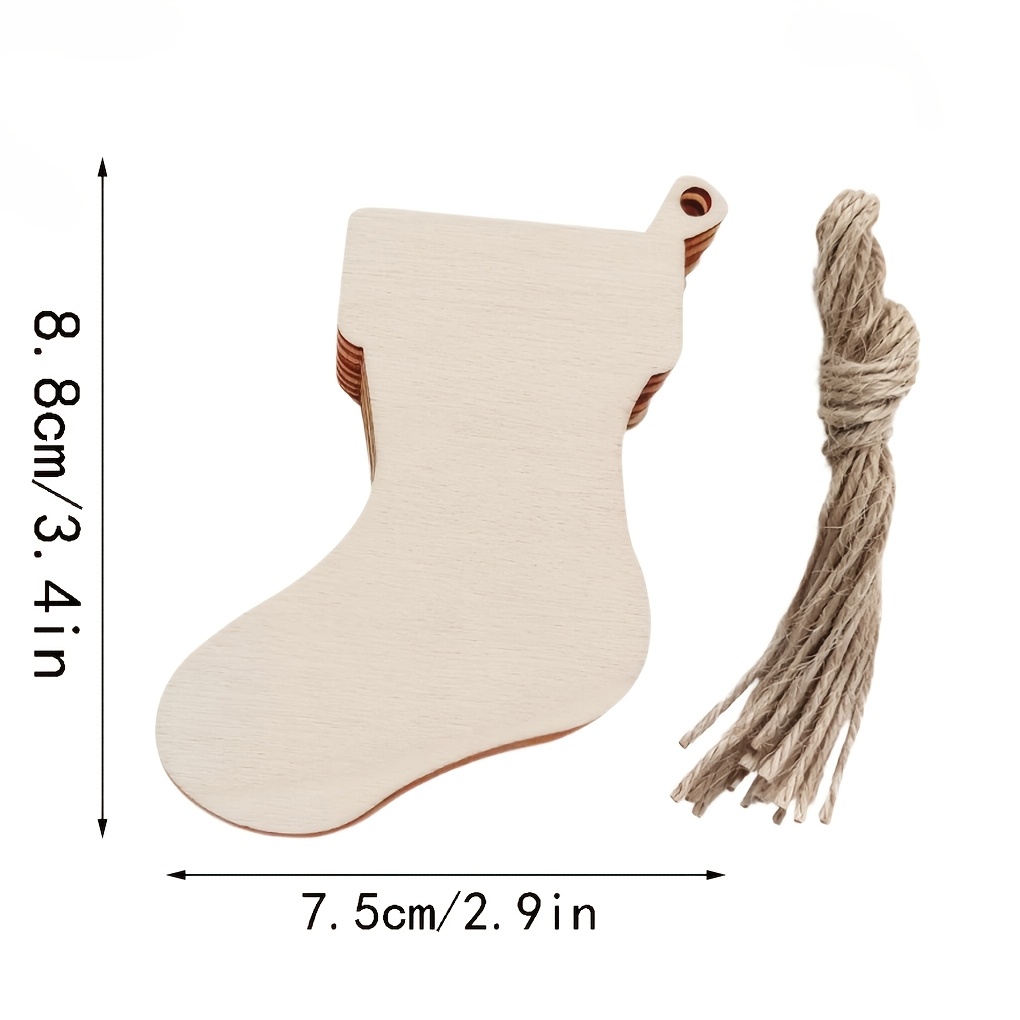 TEMU 10pcs Christmas Decoration Wooden Christmas Stocking Ornaments, Blank Unfinished Christmas Stocking Wood Slices Hanging Decorations, Christmas