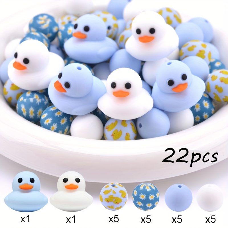 TEMU Set Of 22 Efrey 3d Silicone Beads Shaped Like Ducks, Perfect For Your Own Jewelry. Adorable Animal-themed Beads Come In Soft Pastel Shades And
