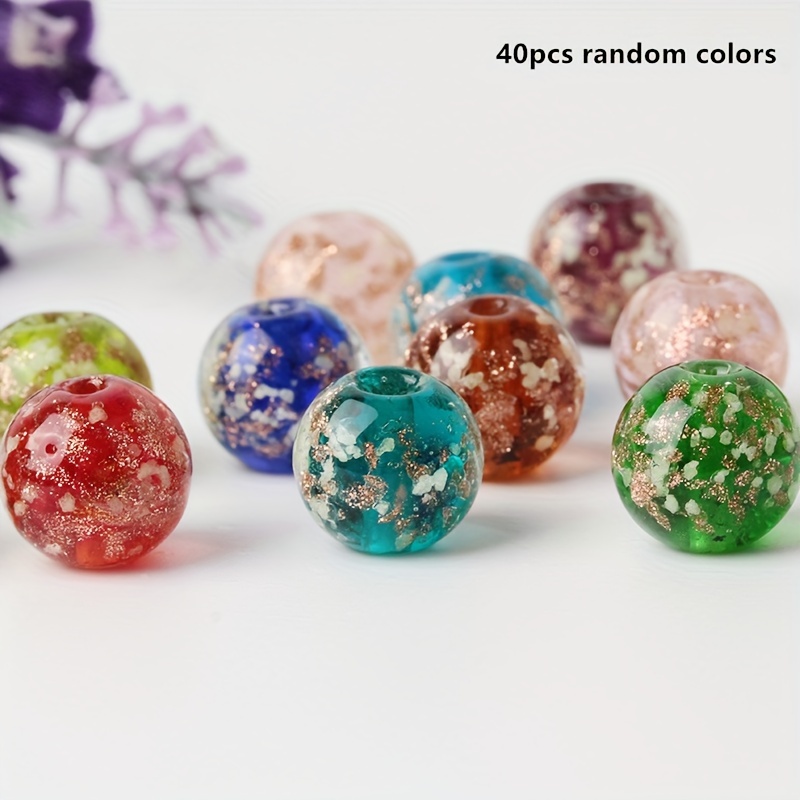 E-shop 40 Stück leuchtende Glasperlen 12mm, runde Abstandshalter-Perlen, Bastelmaterial für DIY handgefertigten Armbandschmuck, verschiedene Sorten