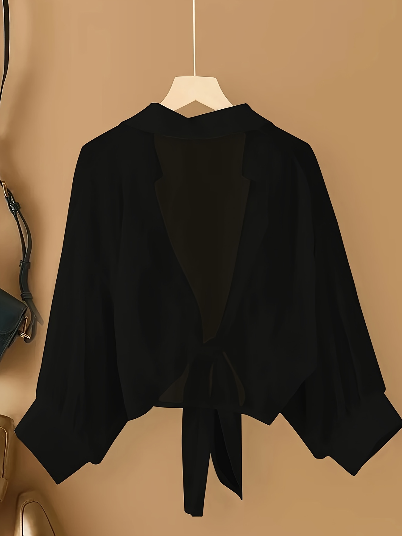 Plus Size Women's Lightweight Semi-Sheer Chiffon Cardigan - Short Sleeve Open Front Cover-Up with Front Bow Tie Detail, Beach Cover-Up for Swimsuits, Casual Elegance All-Season Machine Washable, Seasonal Fashion | Feminine Bow Detail | Soft Drape Fabric