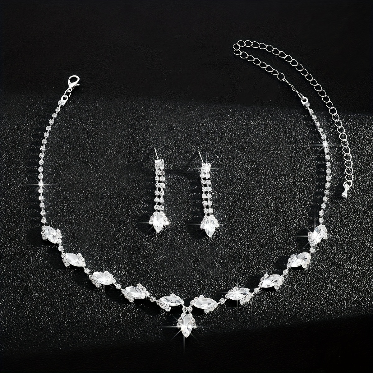 Crystal Teardrop Necklace & Earrings Set for Bridal Wedding