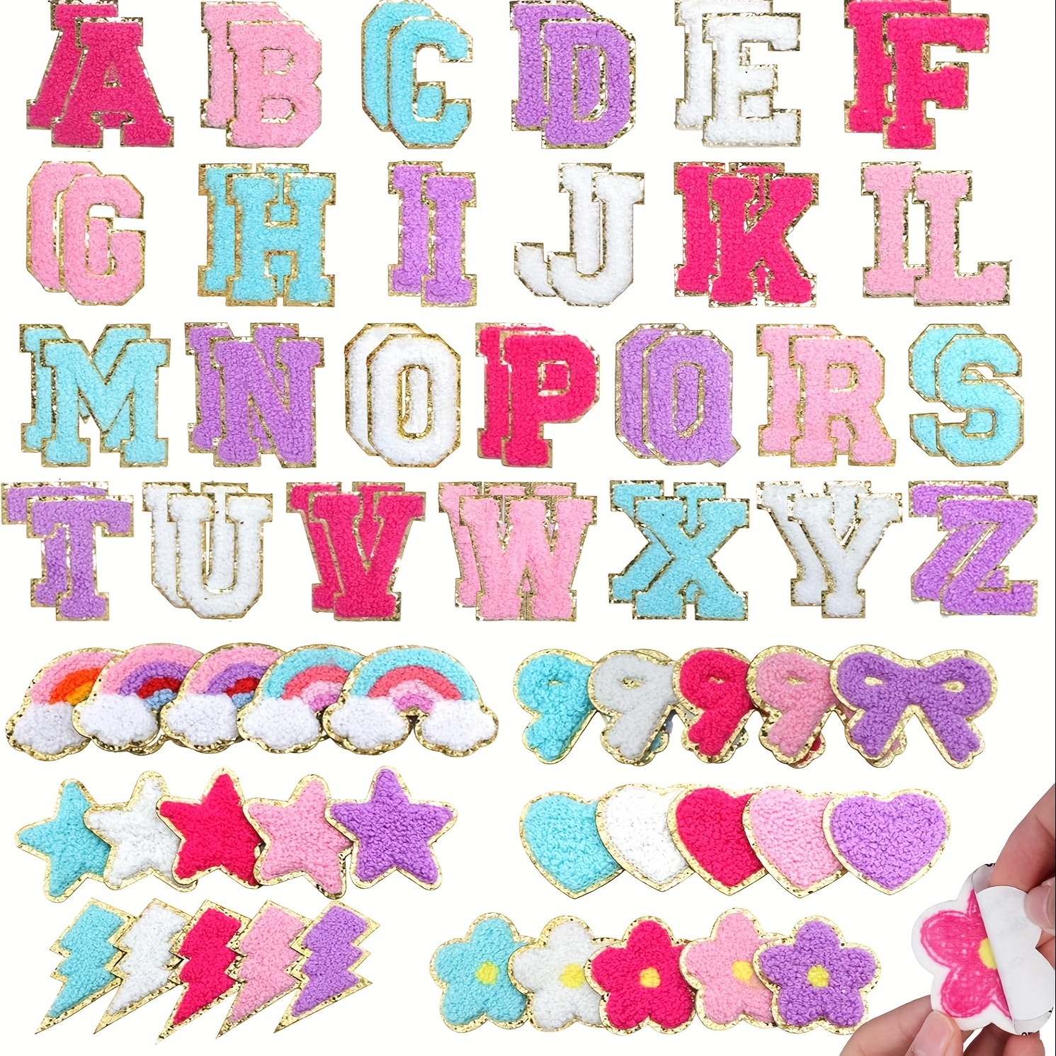 Morcheiong 26Pcs Self Adhesive Chenille Letter Patches A-Z, Chenille