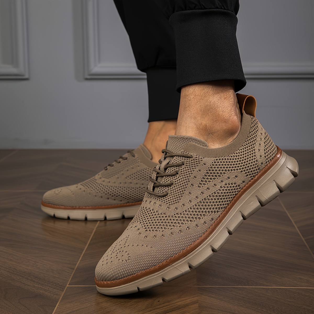Plus Size Men's Trendy Solid Breathable Sneakers, Comfy Non Slip Soft Sole Lace Up Shoes For Men's Outdoor Activities