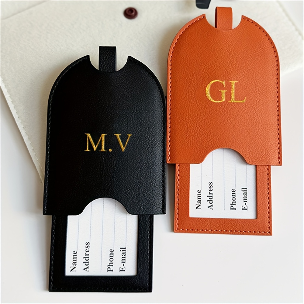 

Personalized Leather Luggage Tag, Customizable Name Letter, Lightweight, Pull-out Design, With Tear-resistant, For Men And Women, Fashionable Basics Minimalist Style