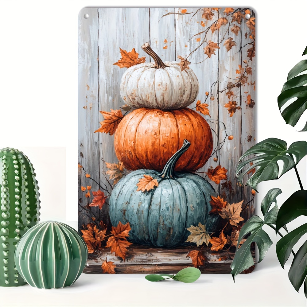 

1pc Aluminum Tin Sign With Stack Of Pumpkins - Reusable, Weather-resistant Metal Wall Art For Home, Bar, Cafe - And Fall Season Decor, 14+ Age Group (8x12 Inch)