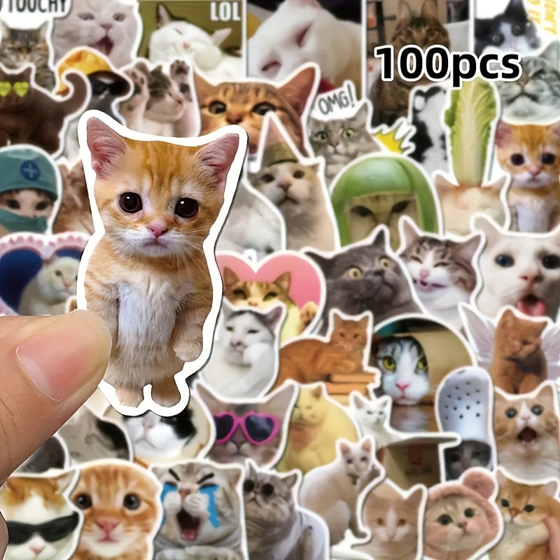 100pcs Cute Cat Meme Stickers - Funny & Sarcastic Cat Designs, Perfect For Journals, Laptops, And Projects, Paper Material, Humorous Sticker Collection | Cat Art | Quality Craft Sticks