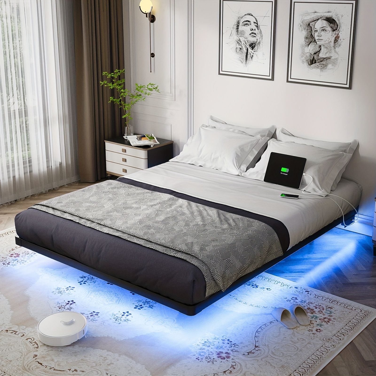 

Frame, Metal Platform Led Lights And Usb Charging Station