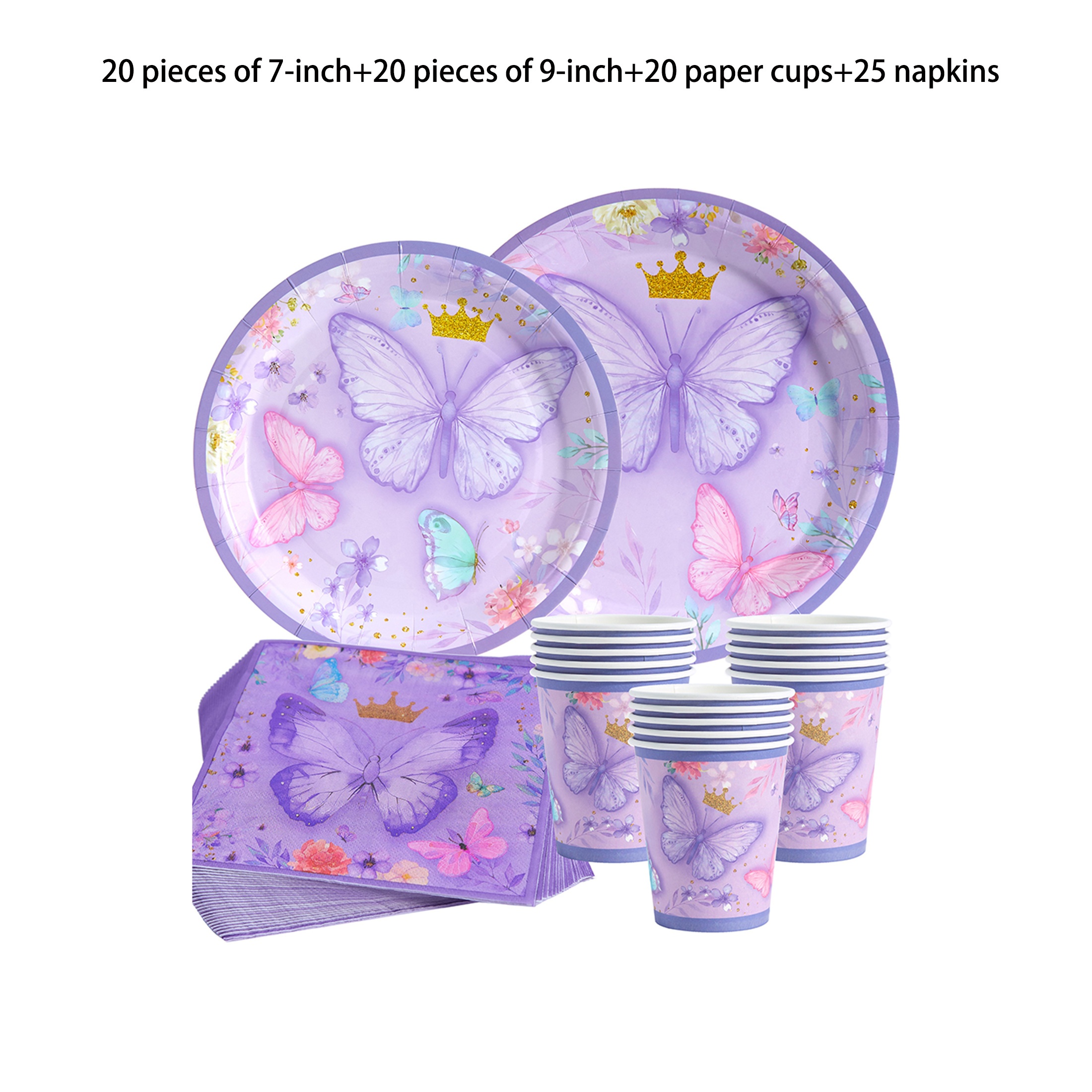 Image of Purple Crown Disposable Plates, Napkins, And Cups, A Purple Themed Party Supply Set Suitable For 20 Guests, Ideal For Birthday Parties Picnics