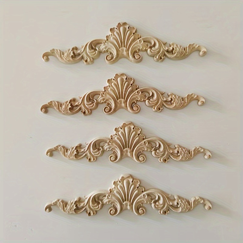 

4-piece Contemporary Wooden Appliques - Matte Finish, Self-adhesive Decorative Trim For Wardrobes, & Nightstands