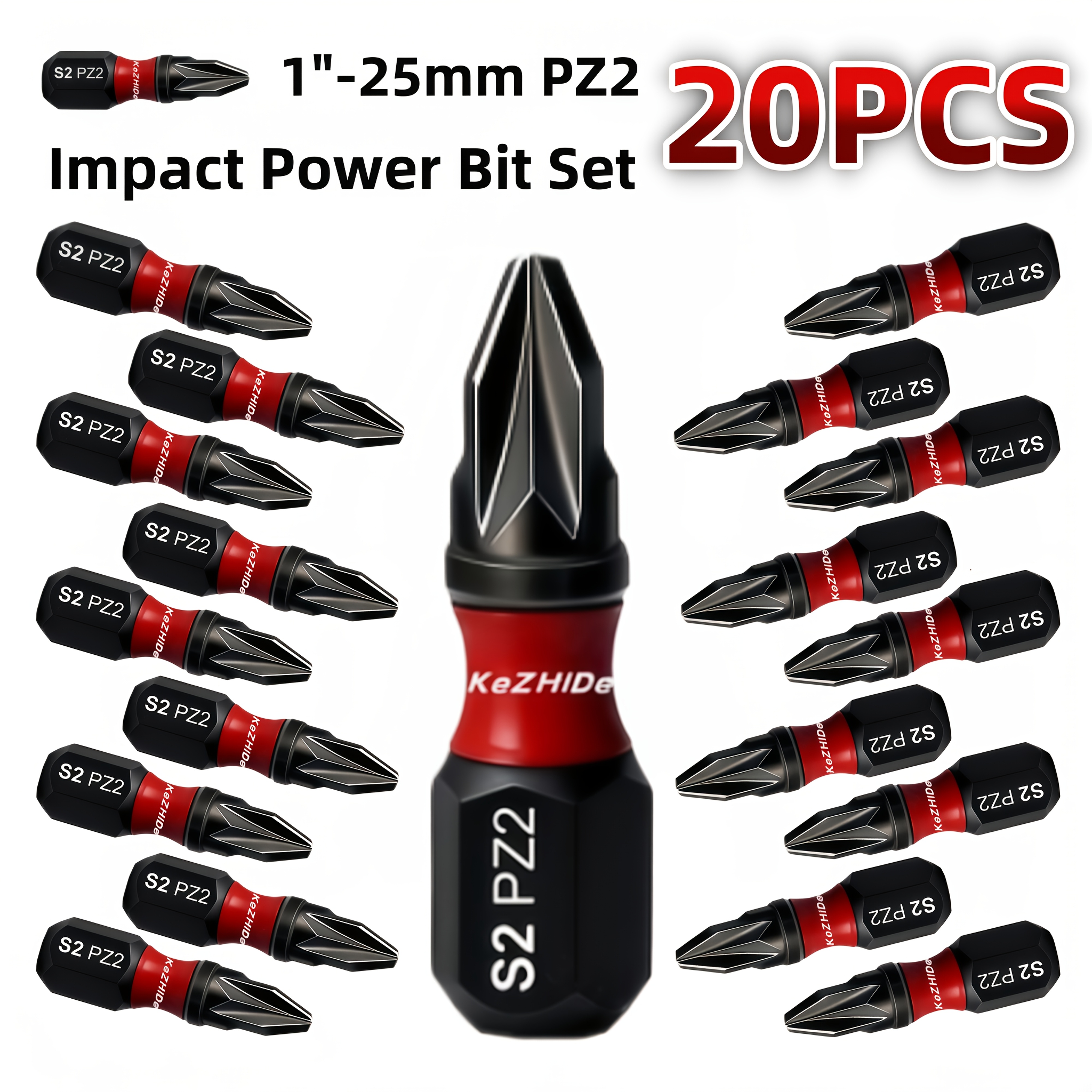 TEMU 1-inch 25mm Pz2 Impact Screwdriver Bit Set, Strong Magnetic Impact-resistant S2 Steel Hex Head, No , Suitable For Renovation, Home, Industrial