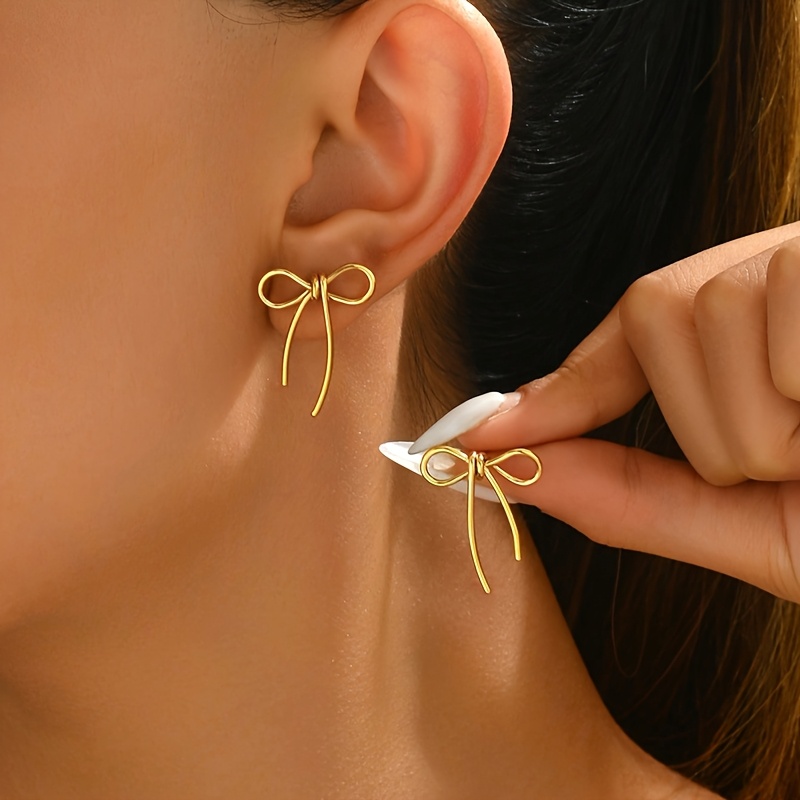 TEMU 2pcs/set Easy Cute Bow Women's Stud Earrings Suitable For Valentine's Day Gift Women's Date And Daily Wear