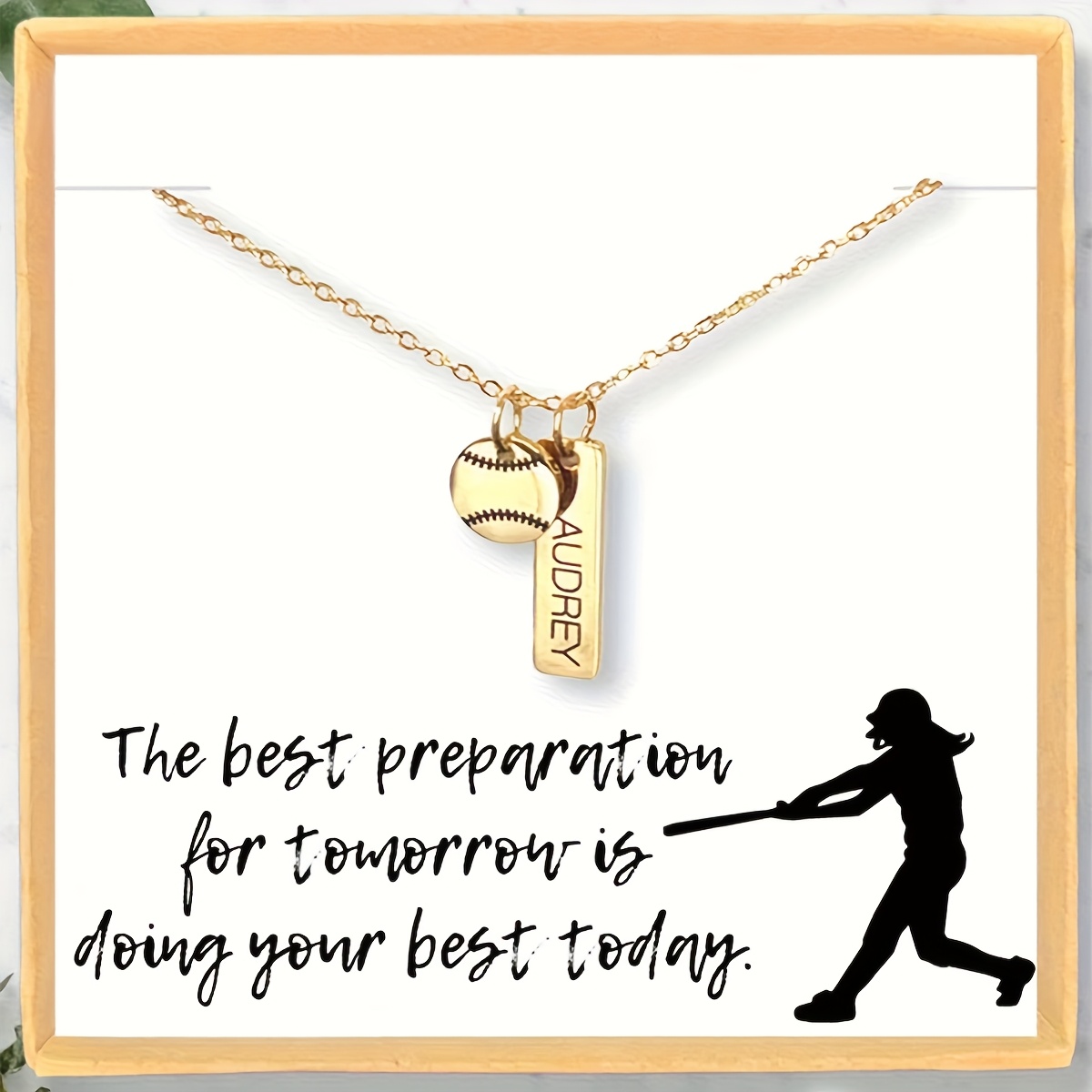 TEMU Custom Baseball Name Necklace / Personalized Engraving + Baseball Pendant, With Inspirational Slogan Card, A Gift For Baseball Lovers