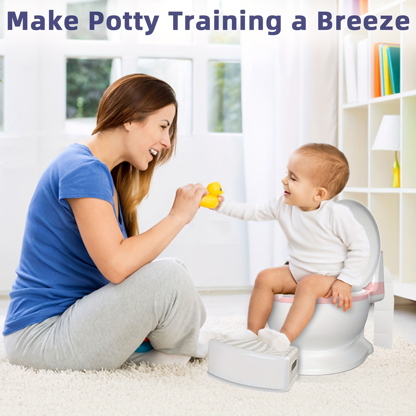 Veliki WC za djecu s dječjim WC sjedalom i poklopcem - Realistični WC za dječake i djevojčice, mekani i izdržljivi plastični WC za samostalno učenje korištenja WC-a, roza/za dječake i djevojčice 3+ godine