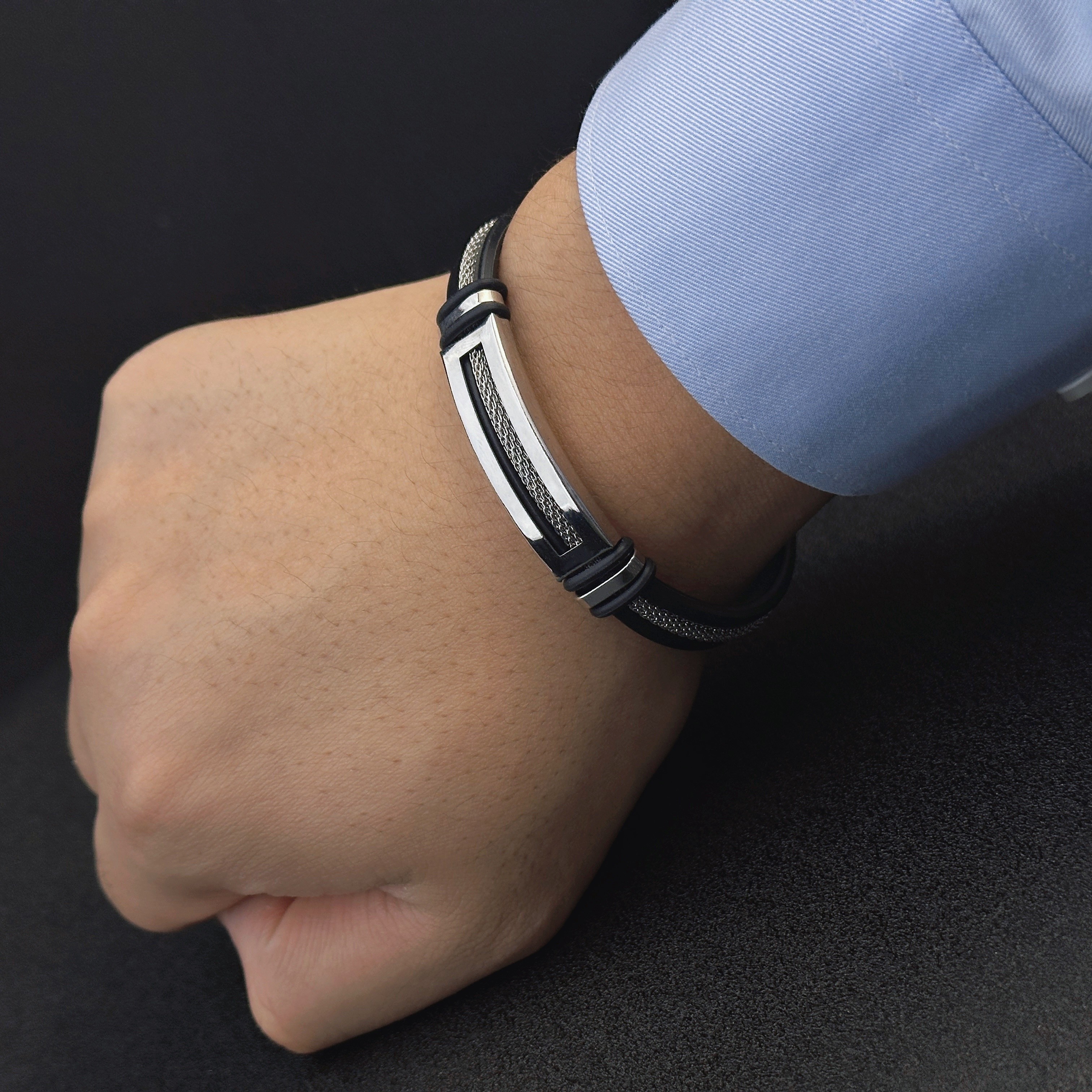 E-shop 1 Stück Herren-Armband aus Edelstahlfarbenem Golden PU-Leder, mit Goldener Kette in Rostfreiem Design – Manschettenarmling als Schmuckgeschenk