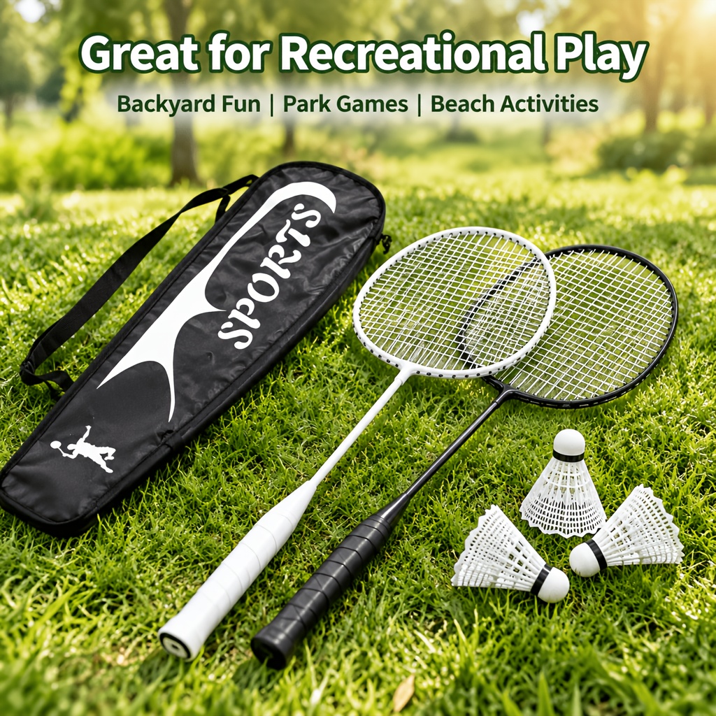 TEMU 2 Pack Set, Alloy Shaft Badminton Rackets With 3 Shuttleroosters + Portable Storage Carry Bag, Lightweight Non-slip Cushion Grip Strings Durable