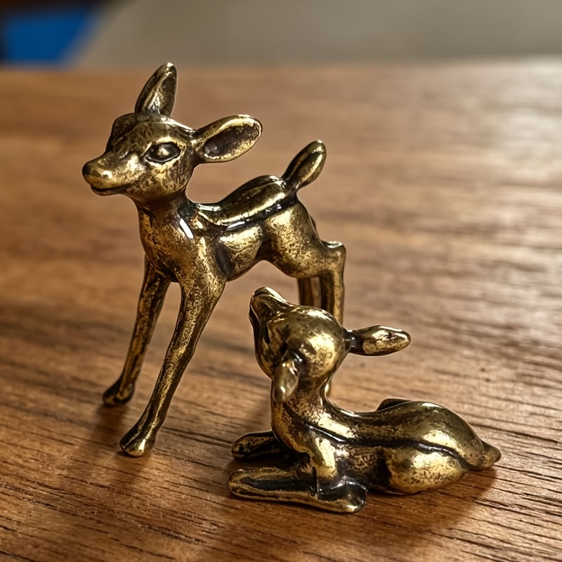 TEMU Vintage Distressed Metal Solid Deer Figurine 2pcs Set, Mini Desktop Micro Landscape Metal Decoration