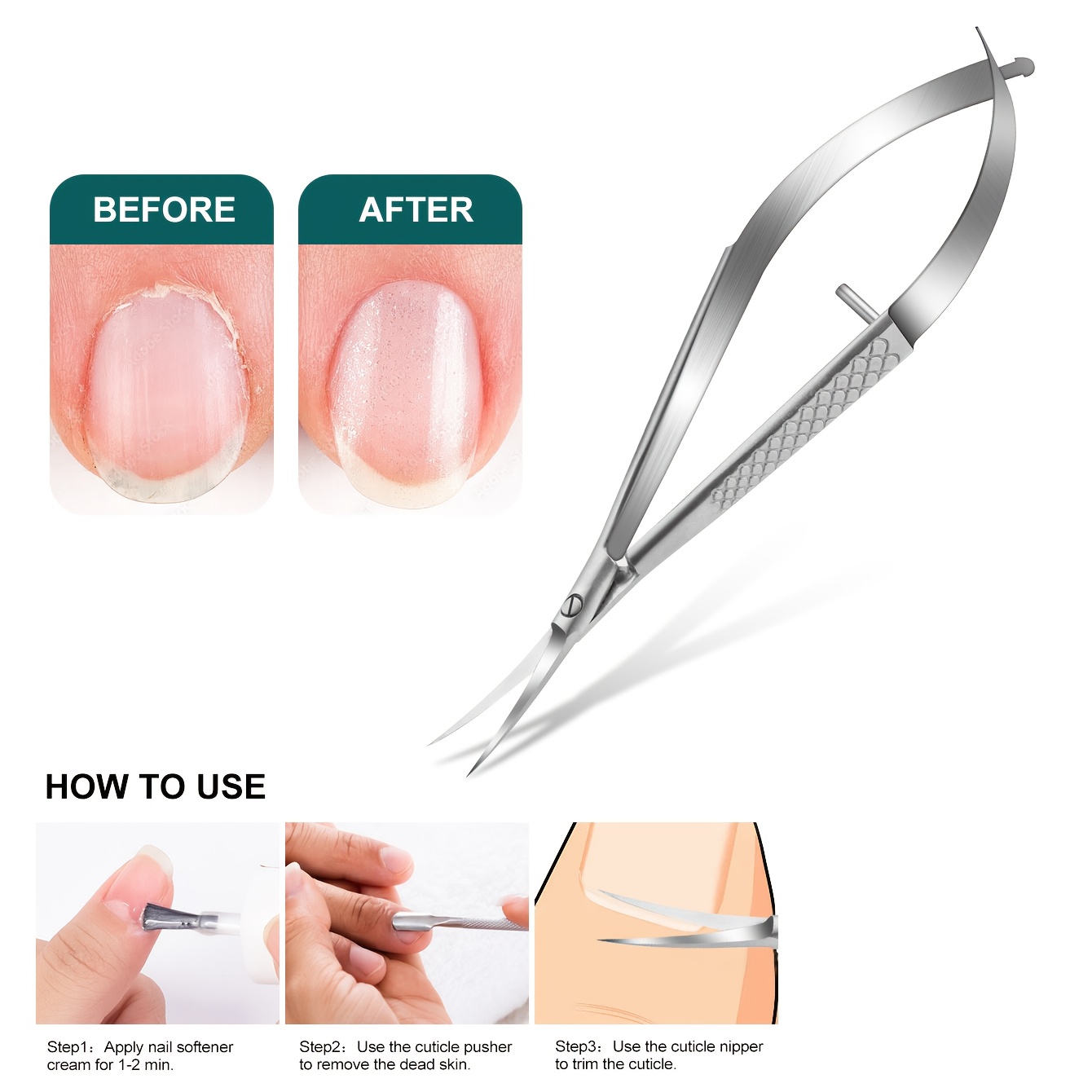 Image of Professional Stainless Steel Nail Trimmer, Easy Cuticle Scissors, Precision Curved Nail Tool, Unscented Safe And Durable Stainless Cuticle Nippers, Manicure And Foot Care Tool