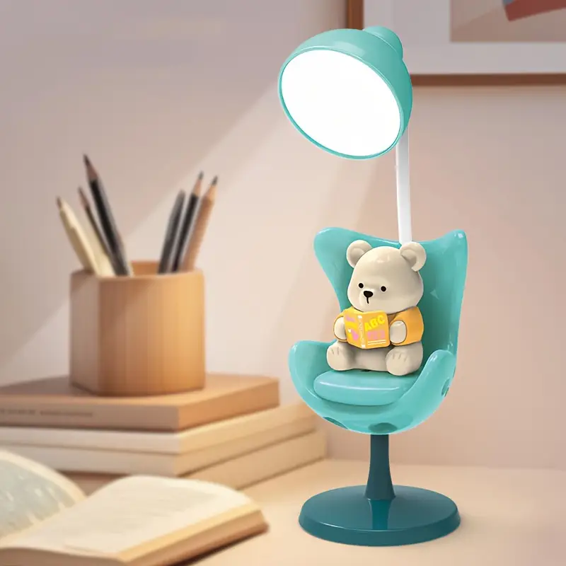 cute cartoon bear desk lamp with adjustable arm usb rechargeable 3 level dimmable eye protection modern for home office study desk lamp for office study lighting design polished Product details 1