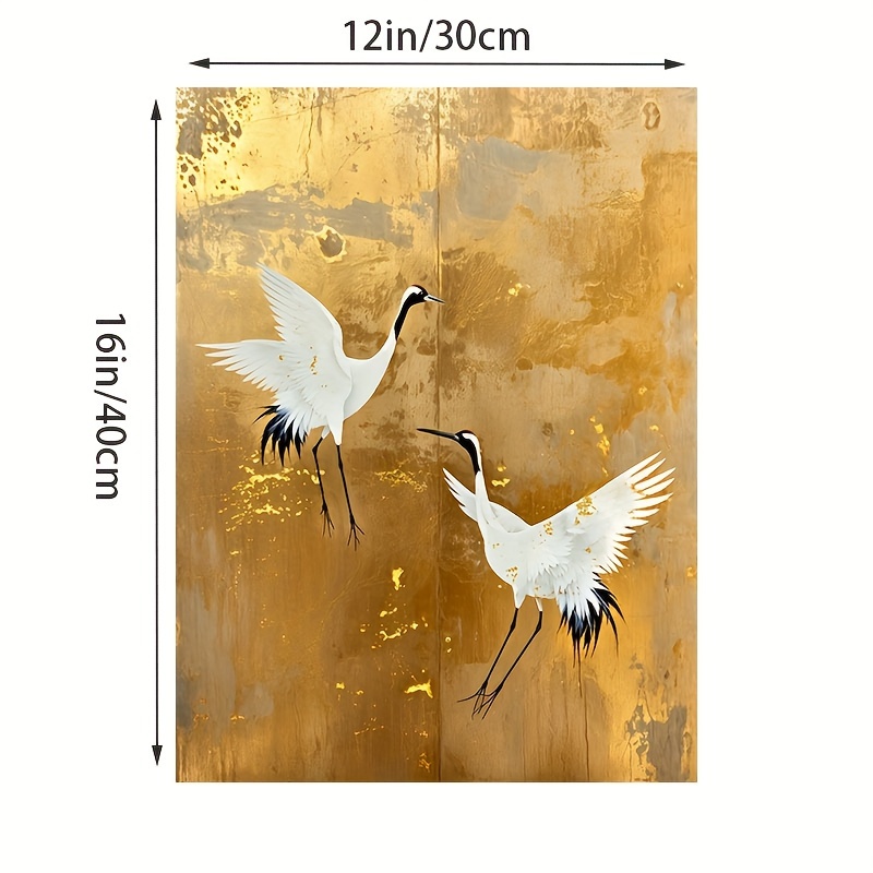 TEMU 2d Flat, 1pc Framed Canvas Wall Art - Minimalist Crane Painting In Golden, Scandinavian Japanese Decor Poster For Living Room, Bedroom, Office -
