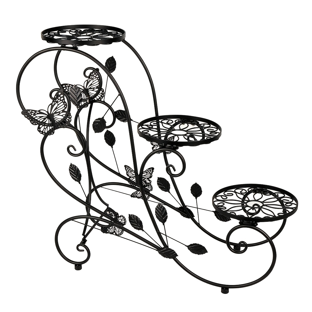 3-pot Metal Plant Stand, Tiered Flower Rack Planter, Black