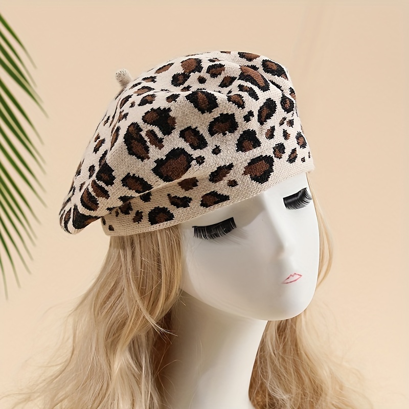 IHAUIUE Leopard Print Beret Hat Animal Cheetah Pattern French