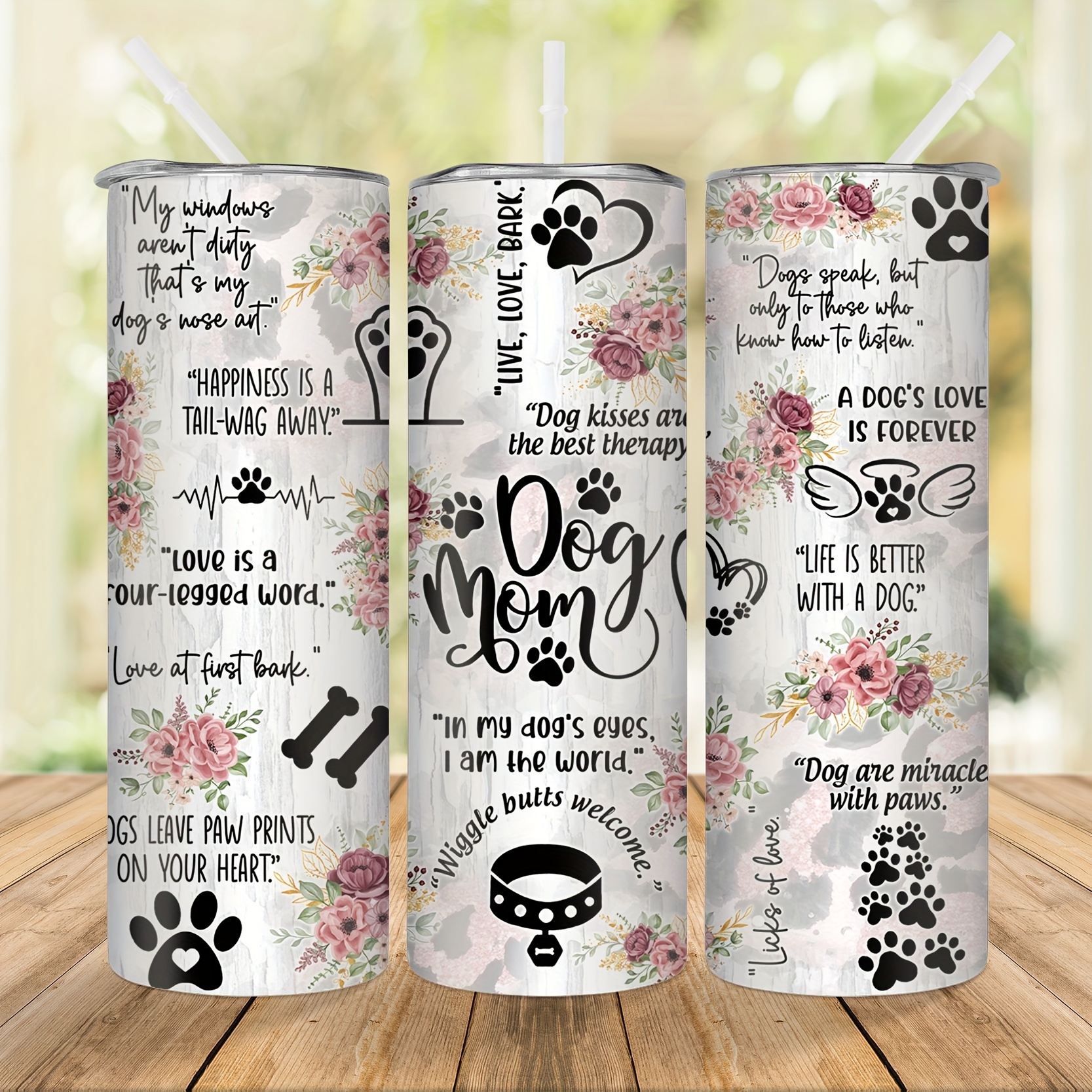 

1pc, Dog Mom Tumbler With Lid And Straw, 20oz Stainless Steel Water Bottle, Insulated Straight Water Cups, Summer Winter Drinkware, Outdoor Travel Accessories