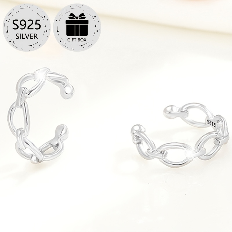2pcs Geometric Hollow Clip On Earrings 925 Silver Lightweight