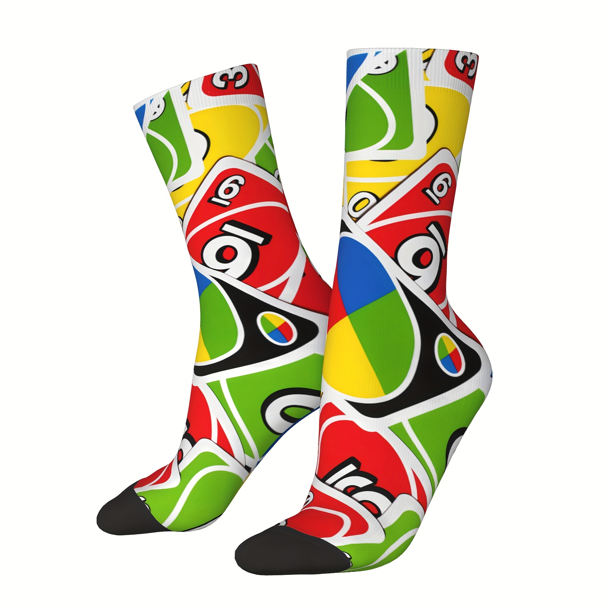 

Colorful Cards Pattern 3d Digital Print 1 Pair Men's Novelty Mid-calf Crew Socks, Breathable Comfy Casual Socks Sweat-absorbing Fashion Sports Socks As Holiday Gifts Spring Summer