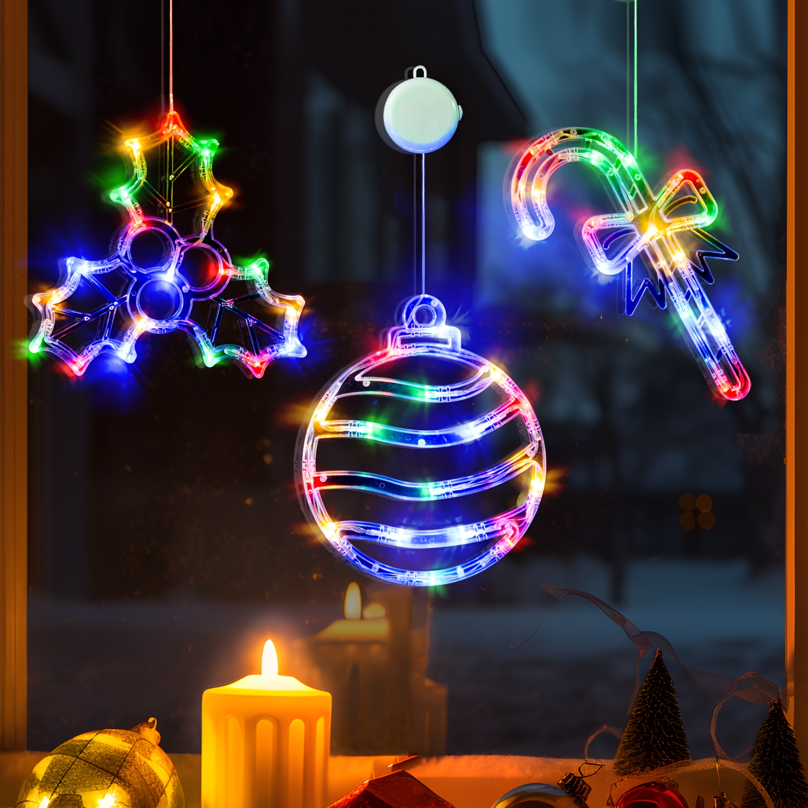 

Lolstar Christmas Window Lights, 3 Pack Christmas Ball, , Candy Cane Lights With Suction Cup, Timer And Slow Fade Mode Battery Operated Lights For Christmas Decoration