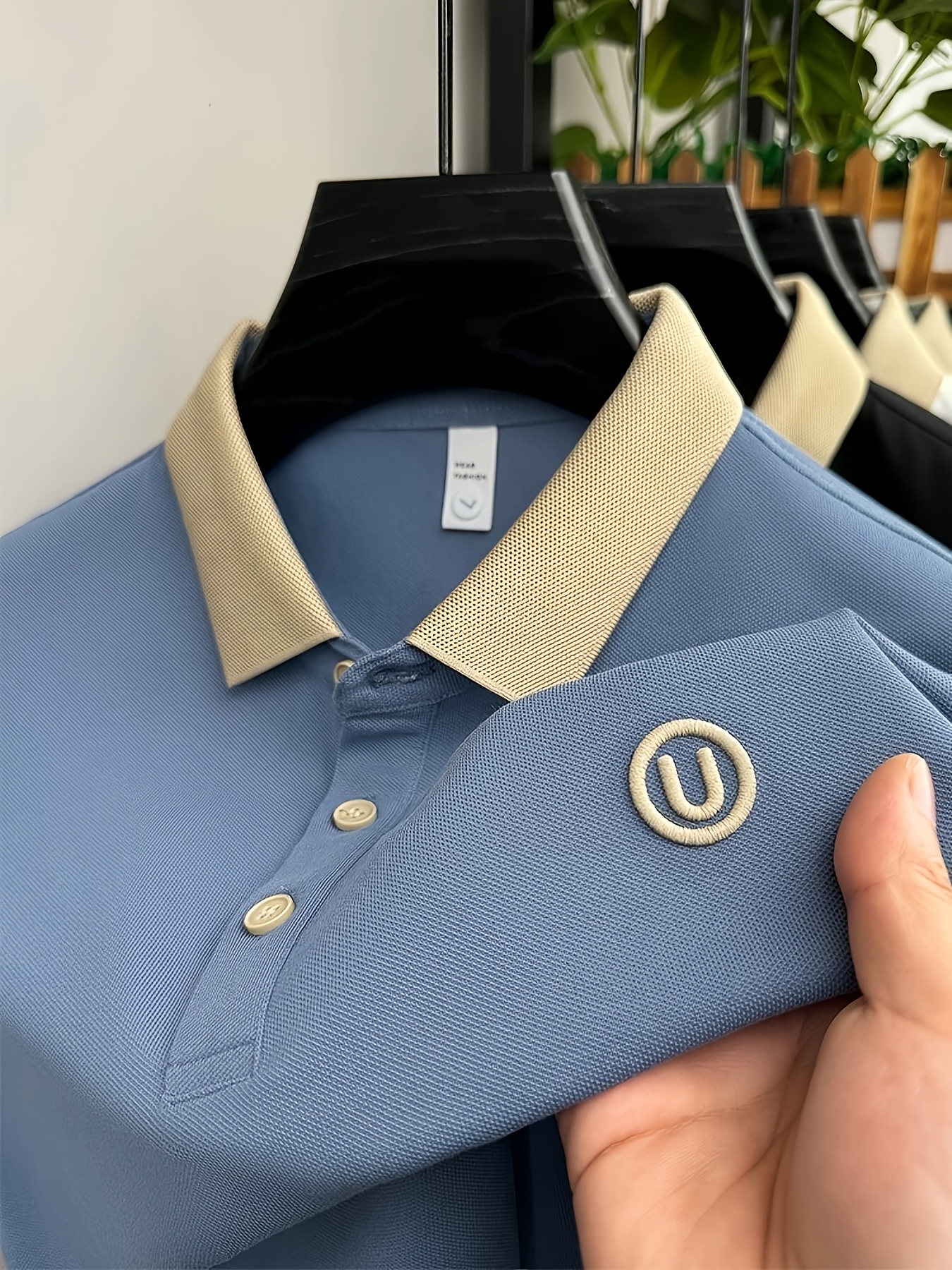 Men's Stylish Embroidered Shirt - Casual Short Sleeve, Button-Up Collar, White with Gray Collar & Cuff Accents, Soft Polyester Fabric, Perfect for Golf or Casual Attire, Golf Shirt | Embroidered Collar Detail | Smooth Texture