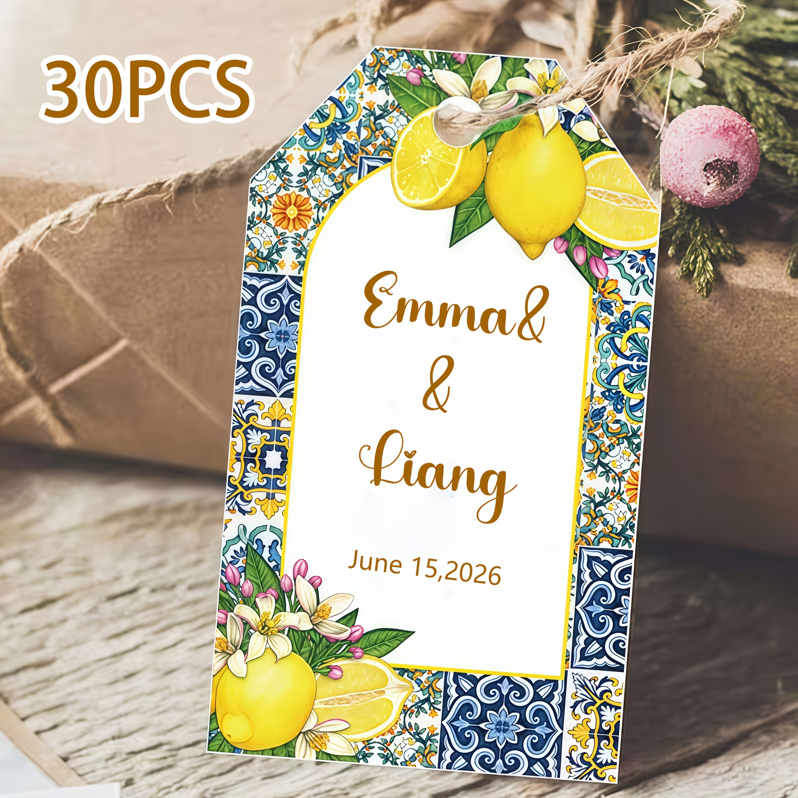 TEMU Etichette regalo personalizzate con motivo limone estivo, etichette progettate che possono personalizzate con testo, adatte per bomboniere,