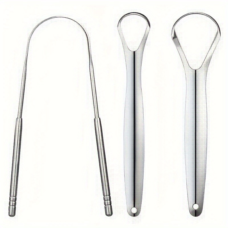 

3pcs/set Stainless Steel Tongue Scraper, Portable Tongue Cleaner For Adults, Easy To Use And Clean