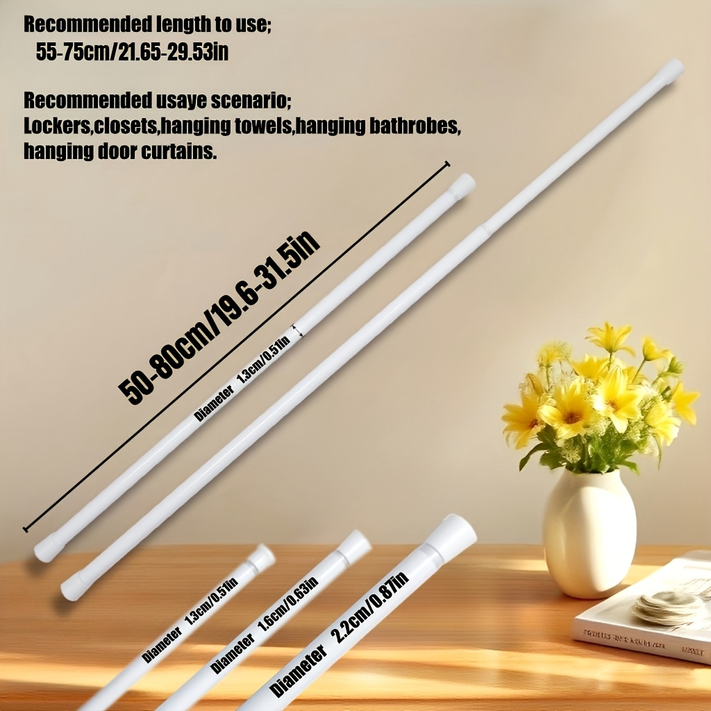 TEMU 2pcs Tension Curtain Rod, Spring Tension Adjustable Non Slip No Drilling, For Windows, Bathroom, Closet, Kitchen, Home Decoration, Heavy Duty